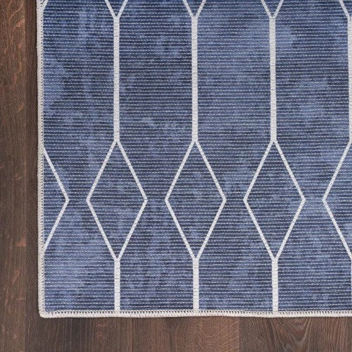 Nicole Curtis Machine Washable Runner in Navy Blue