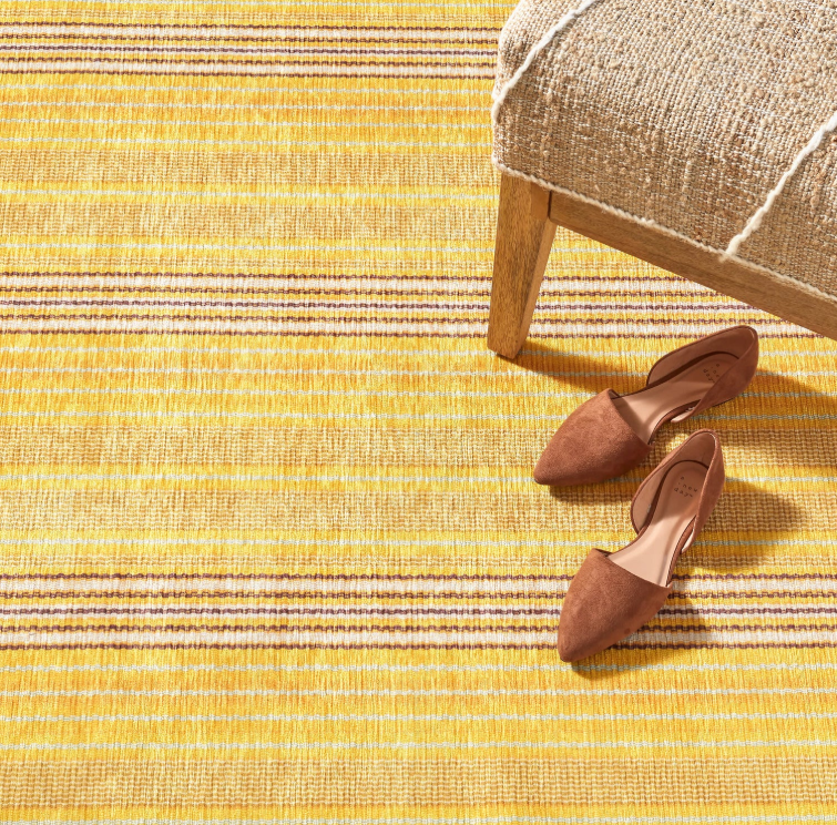 Sunflower Ticking Yellow Machine Washable Rug