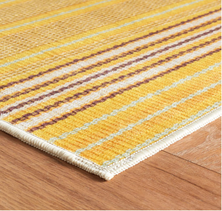 Sunflower Ticking Yellow Machine Washable Rug