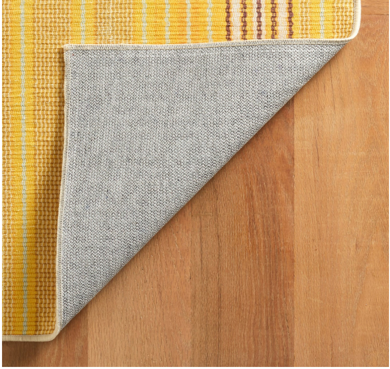 Sunflower Ticking Yellow Machine Washable Rug