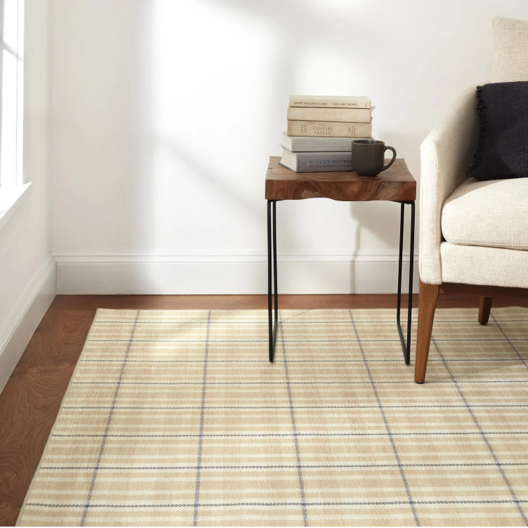 Hallie Plaid Khaki Machine Washable Rug