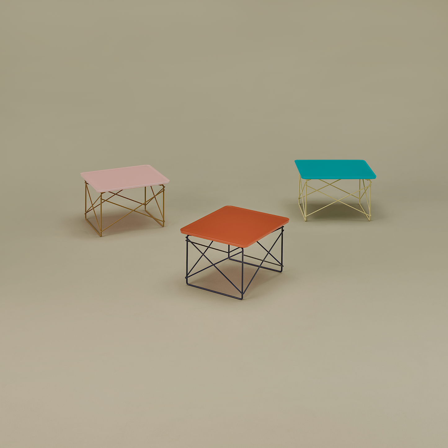 Herman Miller x HAY Eames Wire Base Low Table in Mint Green & Powder Yellow