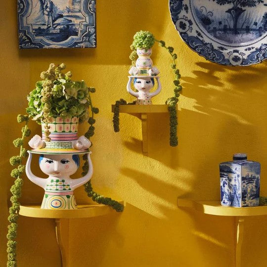 Lady with Hat Candle Holder, Pink/Yellow