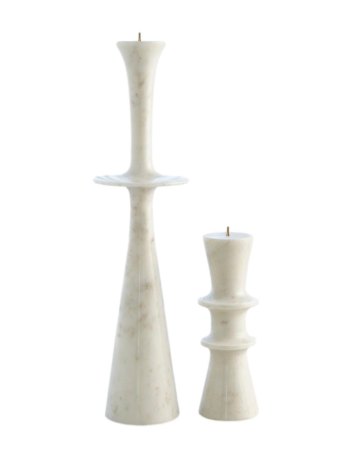 Double Flair Candle Stand White