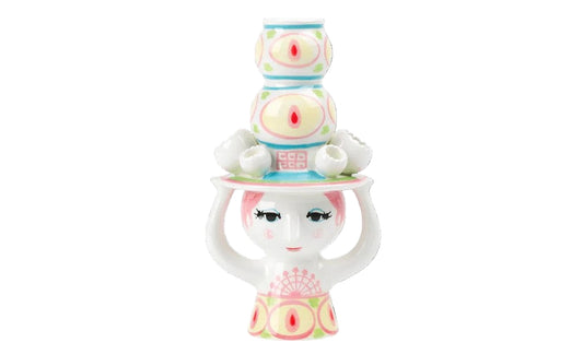 Lady with Hat Candle Holder, Pink/Yellow