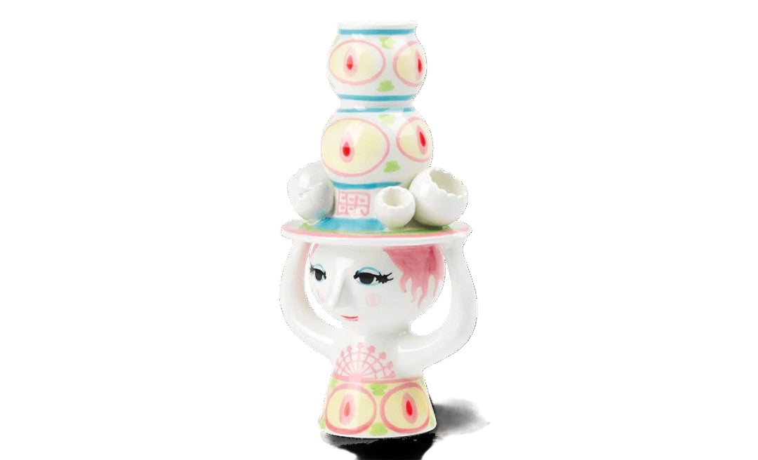 Lady with Hat Candle Holder, Pink/Yellow