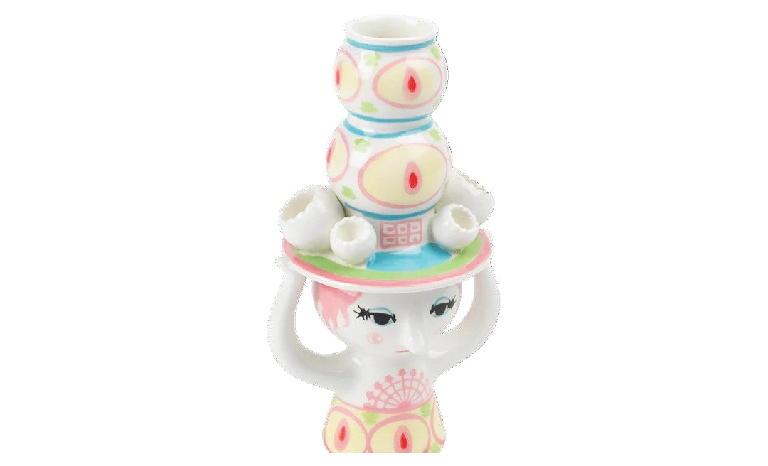 Lady with Hat Candle Holder, Pink/Yellow